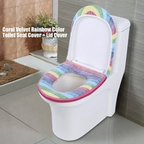 Ejoyous 2pcs Set Warm Soft Coral Velvet Toilet Seat Lid Cover Set