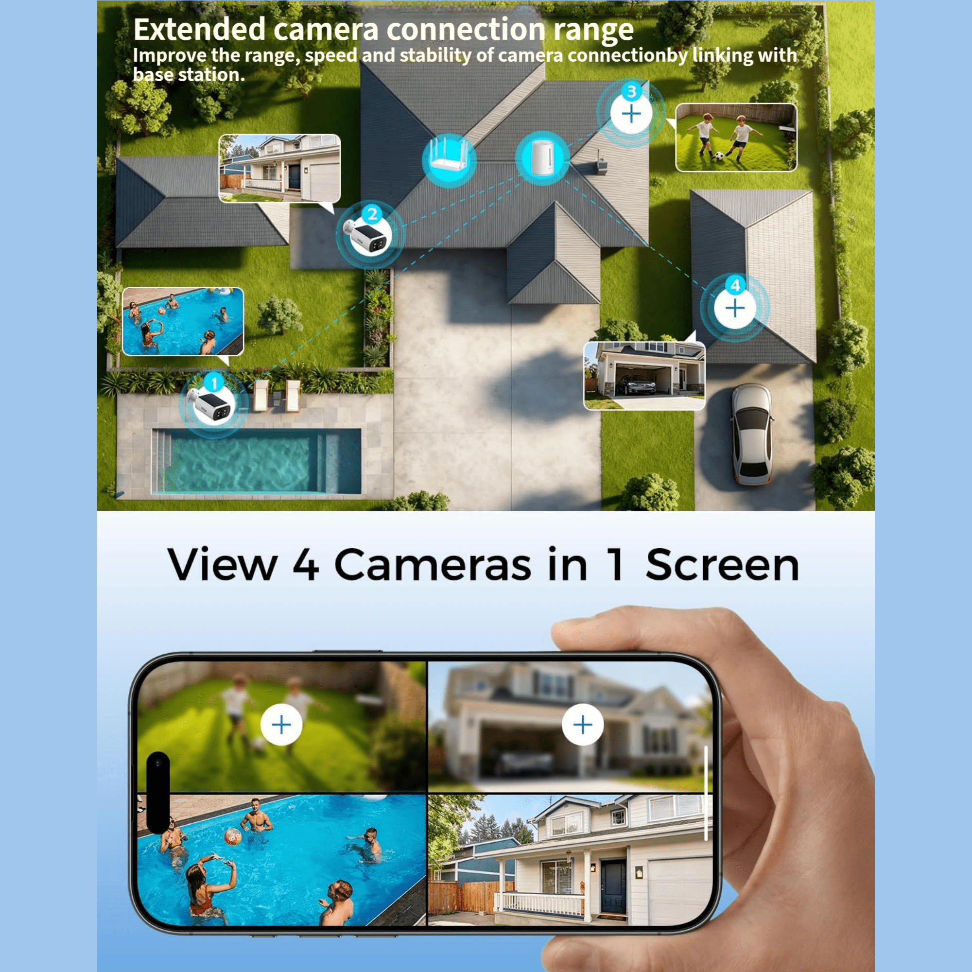ARCCTV Solar Security Cameras Wireless Outdoor, 2K/4MP Home Security Camera System with Base Station,Color Night Vision,64GB Local Storage,5G&2.4G WiFi Camera 4Pcs,No Monthly Fee