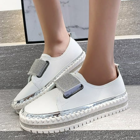 

ERTUTUYI Breathable Color Sneakers Fashion Outdoor Laceup Casual Diamond Leisure Women s Shoes Flats Women s Casual Shoes White 42