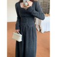 thumbnail image 3 of Wofanyi disparó al estilo coreano elegante cintura adelgazante de un solo pecho cuello cuadrado de punto + falda elástica de cintura alta, 3 of 3