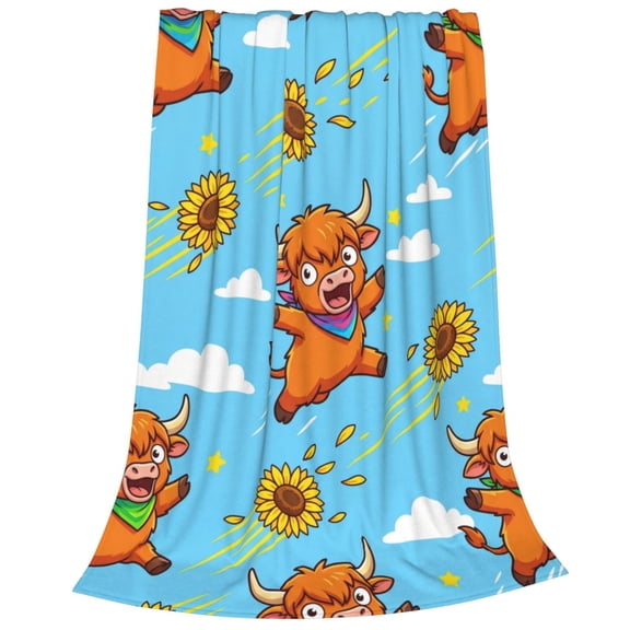 Highland Cow Blanket, Cute Adorable Sunflower Cartoon Highland Cow Art, Highland Cow Blanket Gifts For Friends Family, Soft Flannel Fleece For Bed Couch Sofa Office 50x40