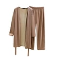 thumbnail image 2 of Puntoco Ropa de dormir para mujer, moda femenina, color sólido, cuello redondo, ropa de dormir informal cálida para el hogar, conjunto de pijama, 2 of 3