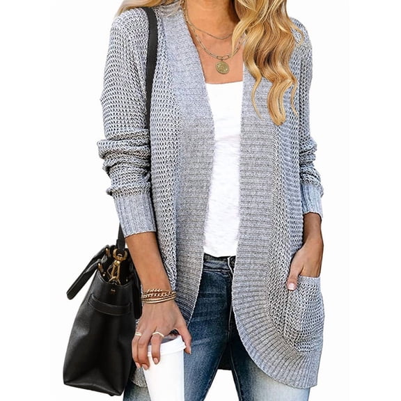 Women'S Long Sleeve Open Front Chunky Knit Draped Sweaters Outwear Light Gray S
