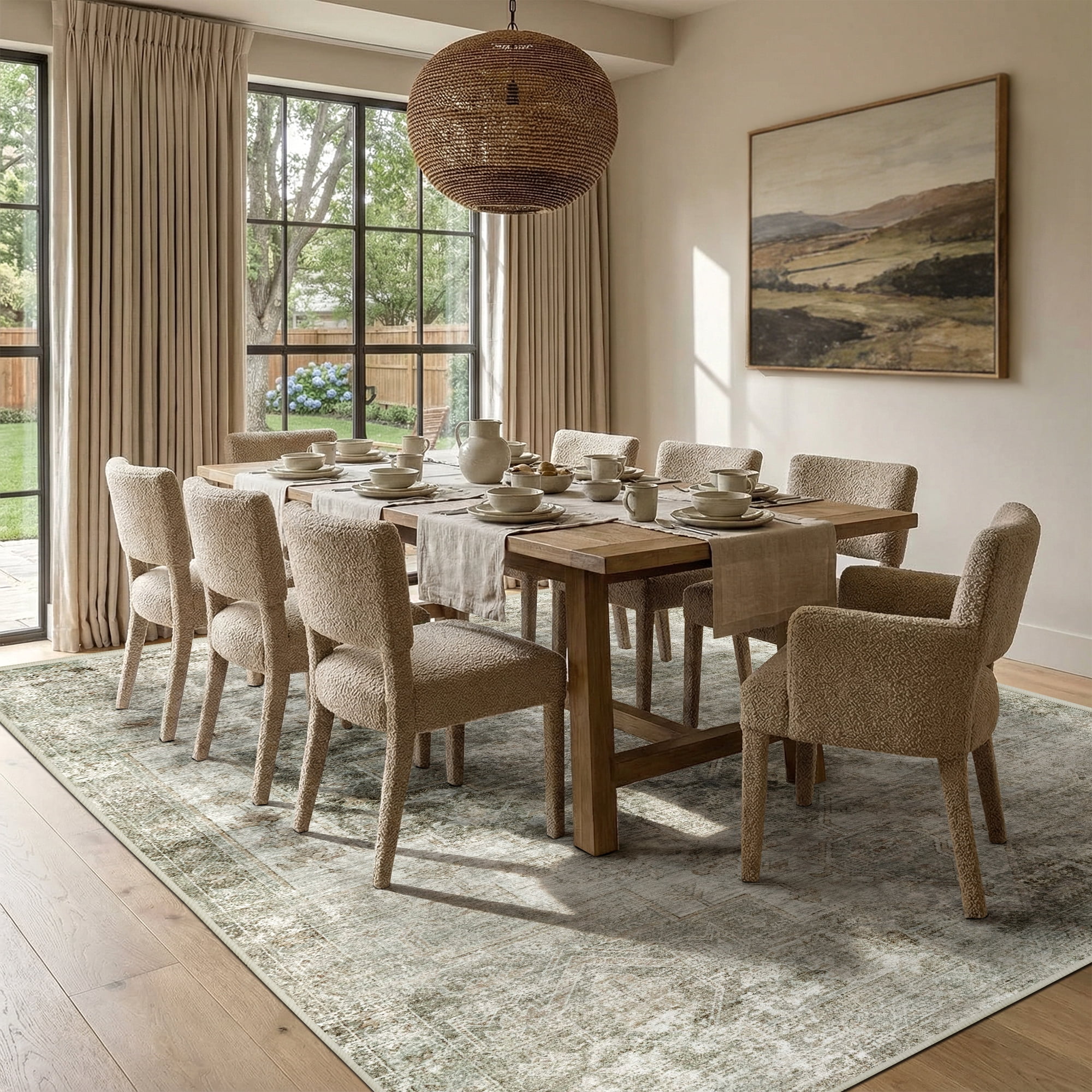 ATHOPE 5x7 Area Rug, Vintage Boho Medallion Rugs Non-Slip Soft Low Pile Washable Rug Large Distressed Rug Indoor Retro Carpet for Living Room Bedroom Dining Room Home Office, Beige