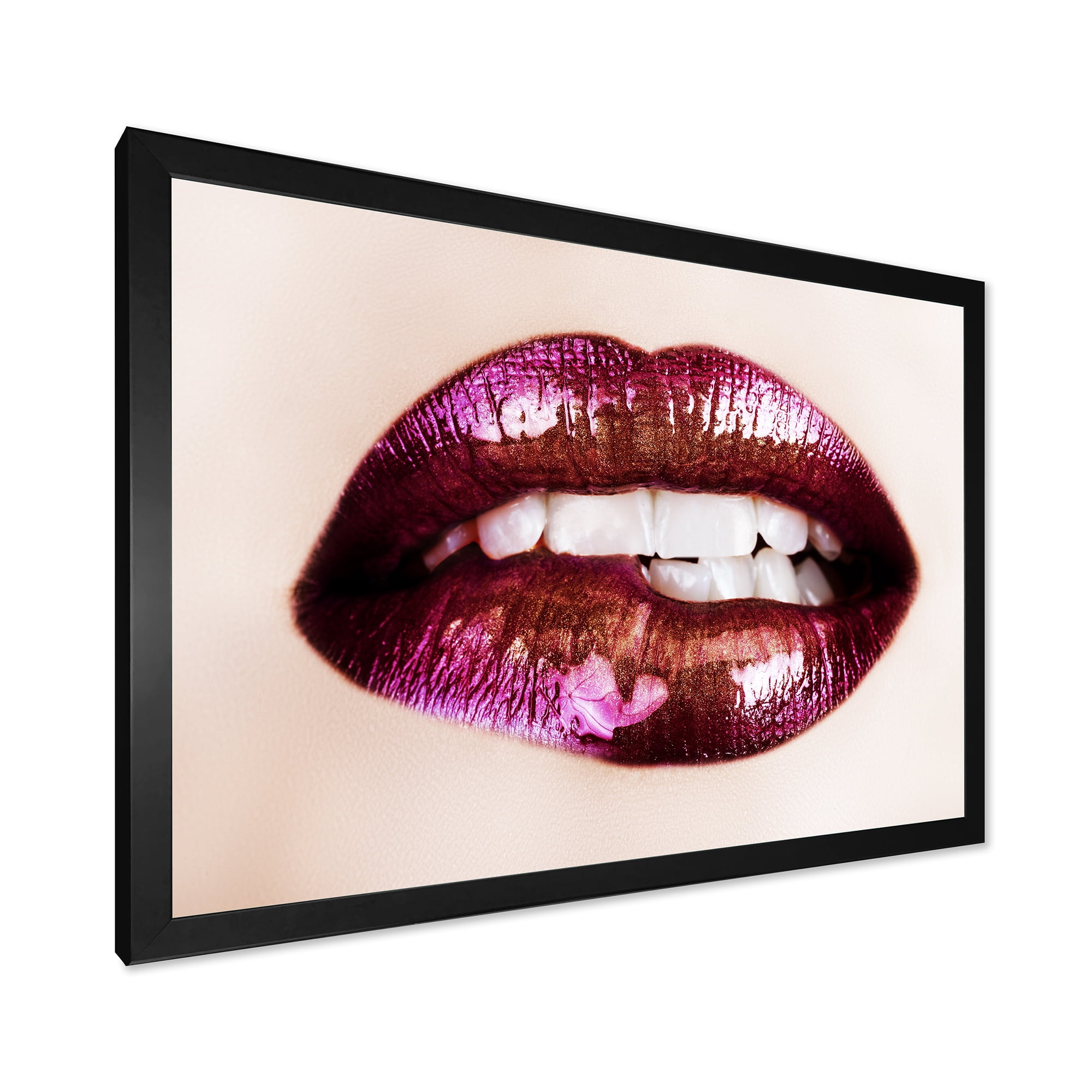 Designart 'Close-Up Of Purple Female Lips' Modern Framed Art Print