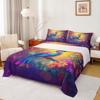 Homewish Jungle Hummingbird Animal Full Size Sheets, Cartoon Rustic Bird Bed Sheets, Western Bohemian Style Sheet Sets, Lightweight Room Decor, 4 Pieces