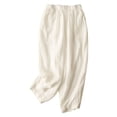 thumbnail image 2 of Endives Linen Pant Women Bloomers Drooping Pants Wide Leg Pants High Waist Loose Slim Casual Cropped Pants Straight Leg Baggy Pants White, 2 of 3