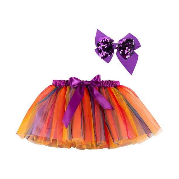 Falda Tutú Para Niñas, Traje De Baile De Fiesta Para Niñas, Empalme, Hilo De Red Arcoíris, Lentejuelas, Falda De Tul, Traje Con Horquilla De Lazo Odeerbi LM103-3620