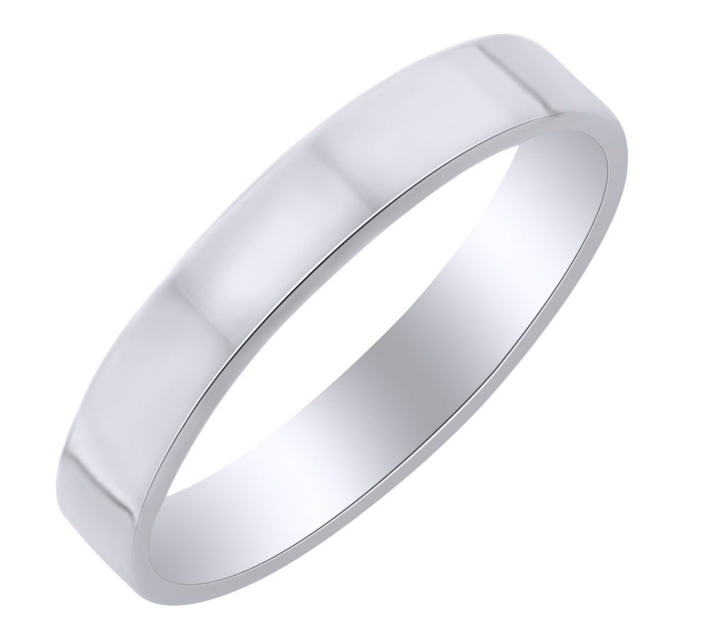 Women's 10K White Gold 4mm Flat Traditional Wedding Band Ring