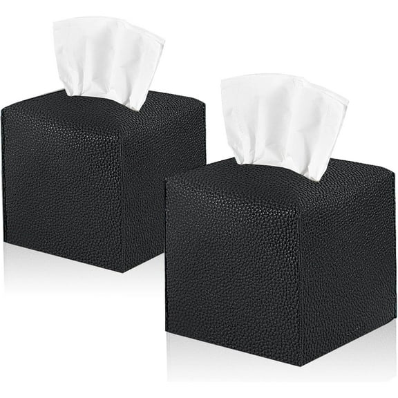 2 Pack, Tissue Box Cover Holder, Square Modern PU Leather Tissue Box Holder, Can be Used for Bathroom Dressing Table, Bedside Table, Office Desk & Car, 5"X5"X5"