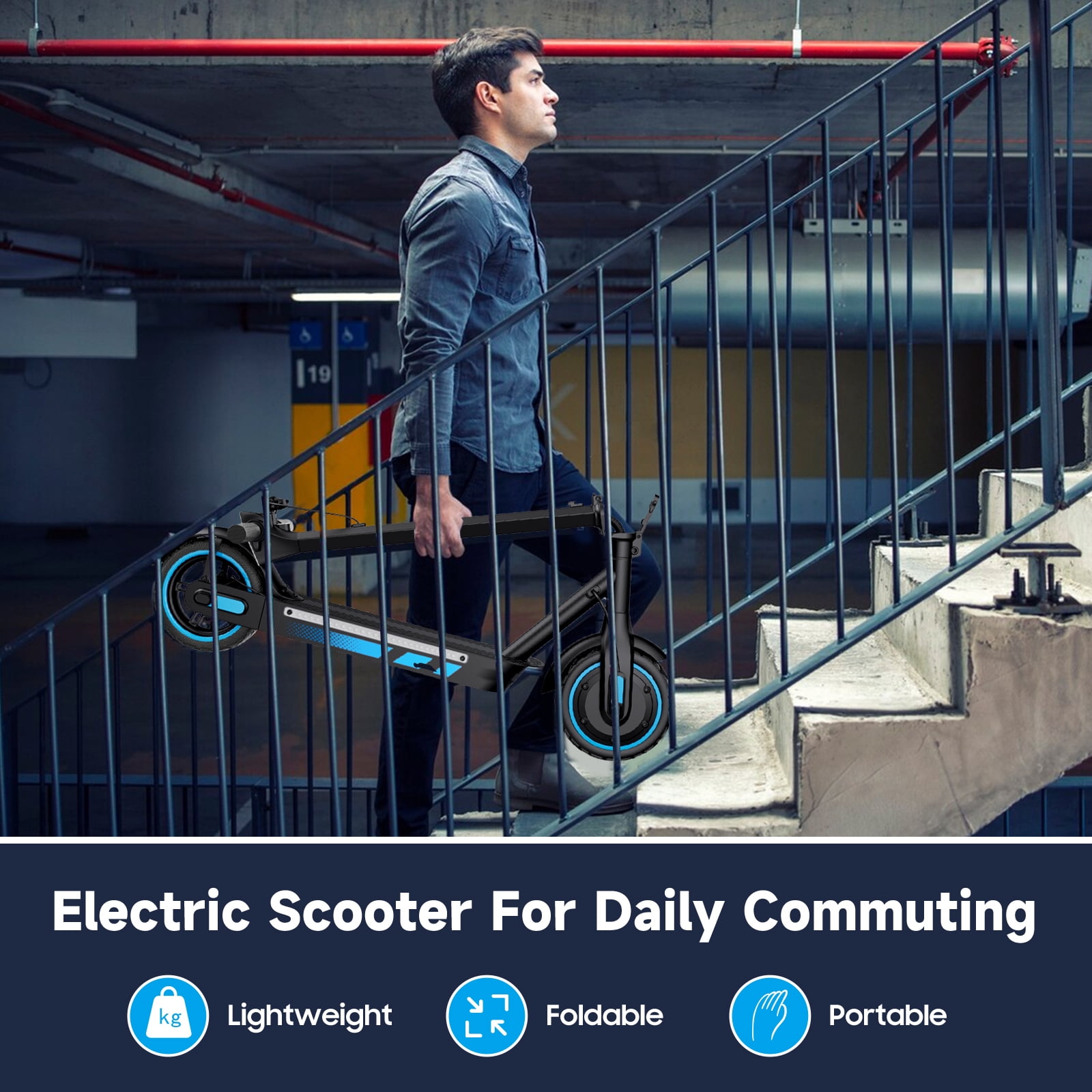 Electric Scooter for Adults, 600W Motor, 10"Air Tires, up to 25 MPH and 22-30 Miles Range, Foldable Commuter E Scooter with Drum Braking System and Smart APP Control Blue