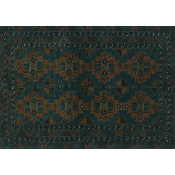 Ahgly Company Machine Washable Indoor Rectangle Persian Turquoise Blue Traditional Area Rugs, 5' x 7'