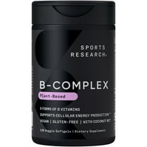Sports Research® Vitamin B-Complex - Full Spectrum of B Vitamins with Methylated B12 & Folate - Gluten Free ·  Plant-Based · Non-GMO · Vegan-Friendly Formula - 120 Veggie Softgels