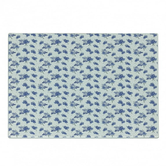 Floral Cutting Board, Bundles of Forget-Me-Nots Meadow Cranesbills and Early Purple Orchids, Decorative Tempered Glass Cutting and Serving Board, Small Size, Blue Grey and Violet, by Ambesonne