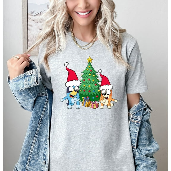Moonlight Apparel Christmas Dog T-Shirt for Women Cute Holiday Graphic Tee with Santa Hat Christmas Tree Funny Pet Lover Xmas Shirt Casual Oversized Holiday Top