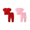 thumbnail image 4 of Minnieouse Verano niñas manga corta cuello camiseta pantalones conjunto estilo Casual fiesta Tops cintura elástica pantalones Kit ropa conjuntos de ropa Rosa 120cm, 4 of 6