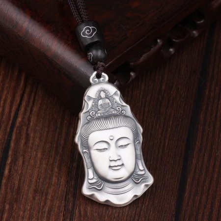 Chinese Style Guanyin Pendant Necklace Ethnic Solid Amulet Unisex Buddhist Spiritual Jewelry for Men or Women Retro Gift