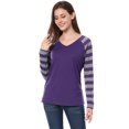 thumbnail image 4 of INSPIRE CHIC Raglan T-shirt à Rayures à Manches Longues à Col en V pour Femmes, 4 of 7