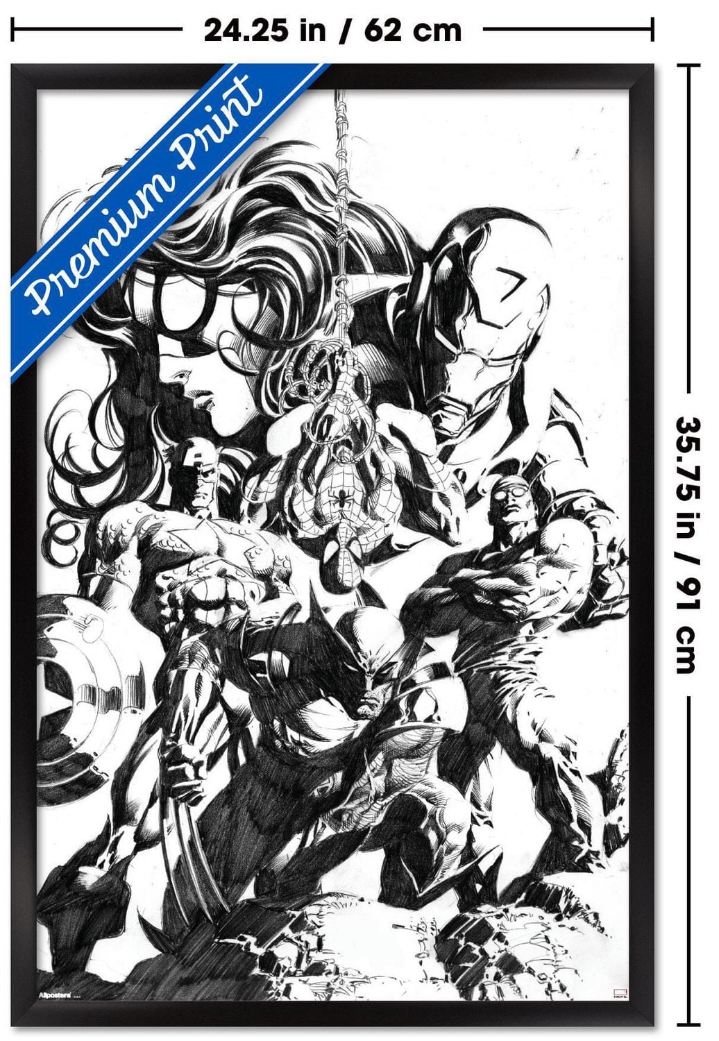 Marvel Sketch - Group Wall Poster, 14.725" x 22.375" Framed