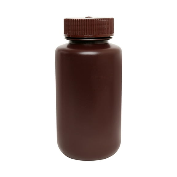 Reagent Bottle, Amber, 250mL - Wide Mouth with Screw Cap - HDPE - Eisco Labs