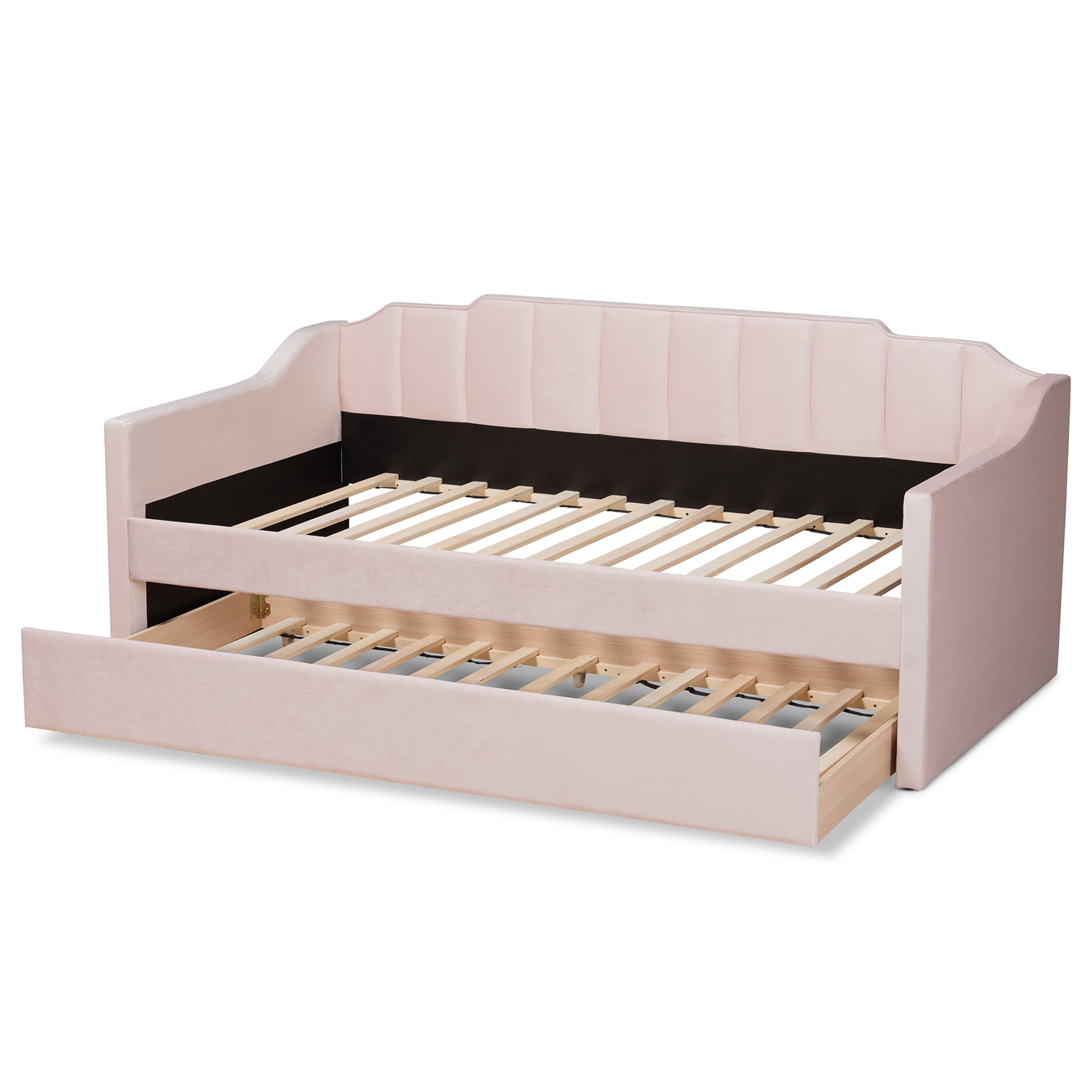 Baxton Studio Lennon Modern Engineered Wood with Trundle Daybed, Twin, Pink