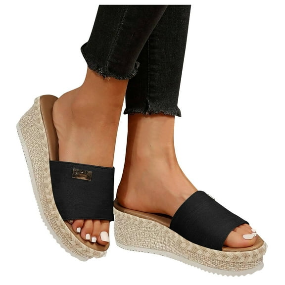 Platform Slip on Espadrille Sandals for Women Fashion Casual Wedges Slides Bohemia Flatform Beach Sandals