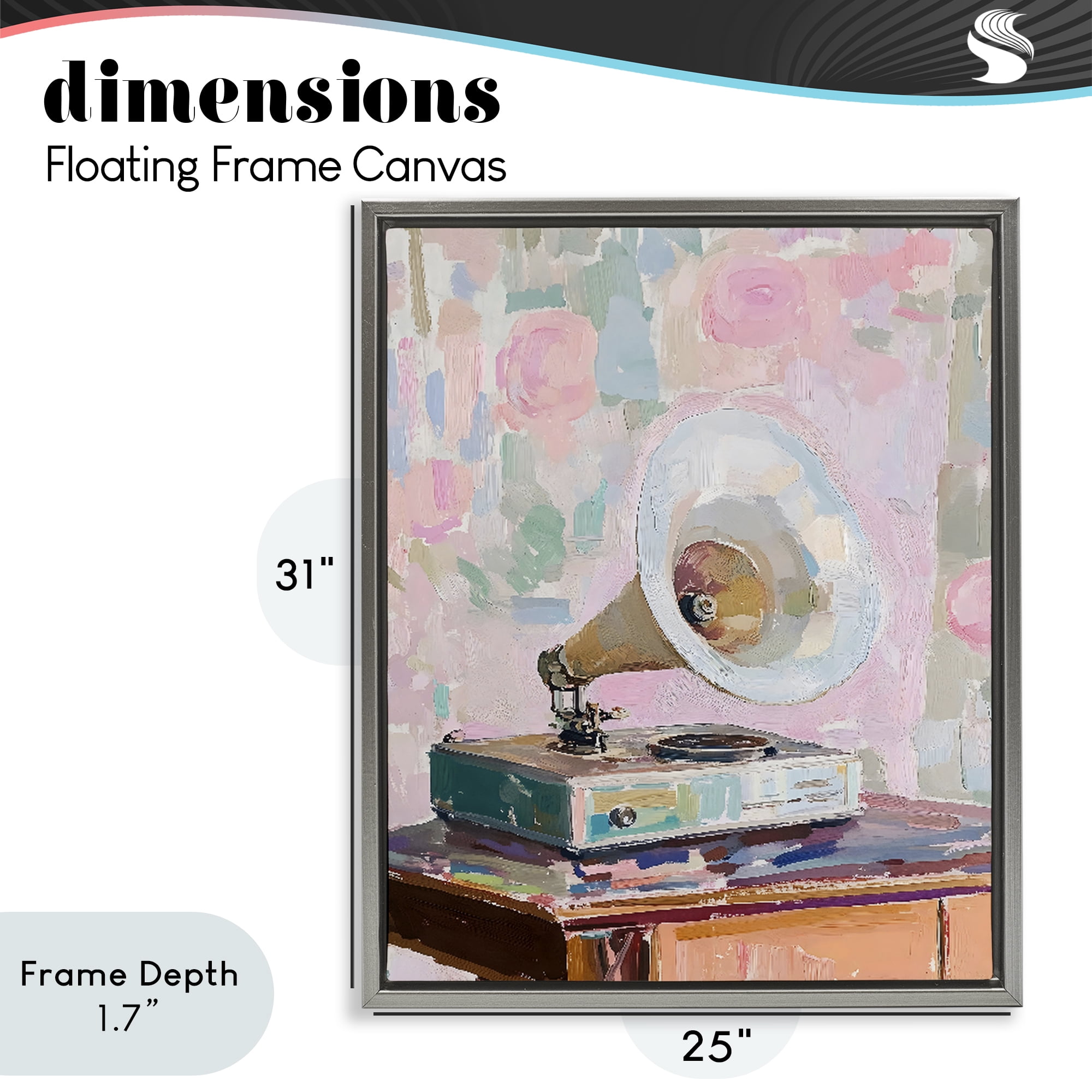 Stupell Industries Vintage Gramophone in Soft Pastels Gray Framed Floater Canvas Wall Art, design by The Prints Vibe