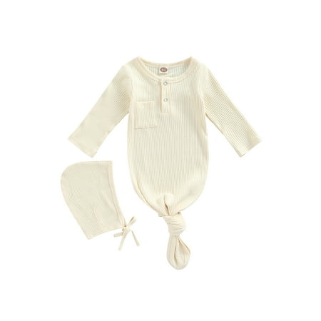

Bagilaanoe Newborn Baby Girl Boy Sleeping Bag Set Ribbed Long Sleeve Sleeping Sack + Cap 0-3 Months Infant Sleepwear