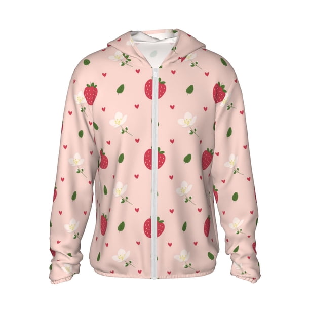 Fotbe Strawberry Chaqueta con Protección Solar UPF 50+ para Hombre y Mujer, Camisa con Capucha y Bolsillos-Medium