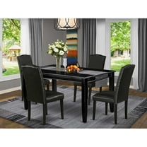 DUEN5-BLK-69 5Pc Rectangle 60 Inch Dining Table And Four Parson Chair With Black Leg And Pu Leather Color Black
