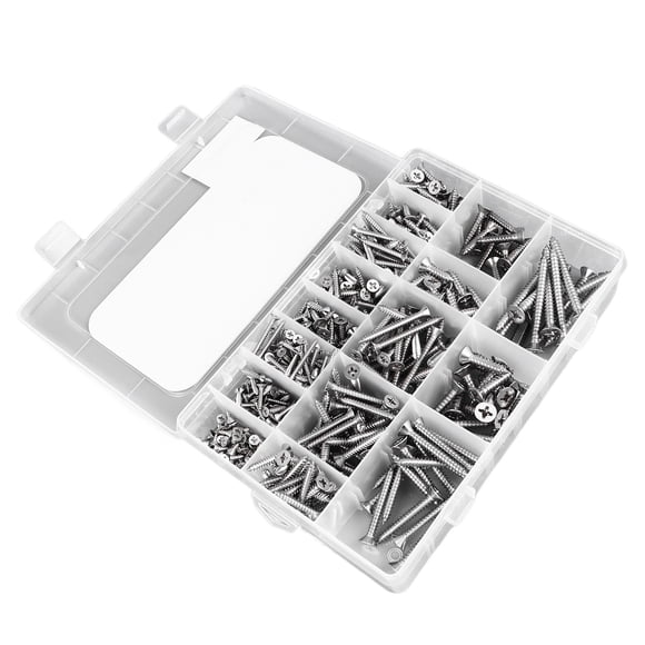 Self Tapping Screws Assortment, Flat Head Cross Screw Set 450Pcs Multipurpose 16 Types Stainless Steel for Assembly