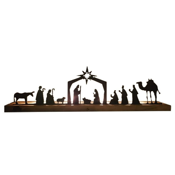 WEGFTDUOP Nativity Scene Nativity Sets For Christmas Indoor Metal Nativity Set With Wood Base People Nativity Set Tree Nativity For Christmas Table Decoration