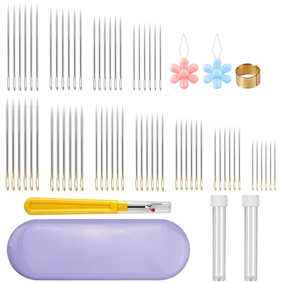 TSV 66pcs Large Eye Sewing Needles, 11-Size Hand Sewing Needle, Stainless Steel Sharp Needles Kit with Threaders, Thimble, Seam Ripper and Storage Case