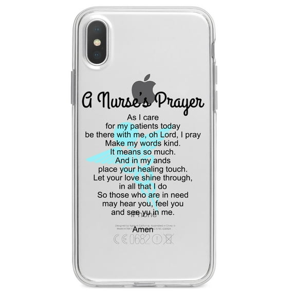 DistinctInk Clear Shockproof Hybrid Case for iPhone XS Max (6.5" Screen) - TPU Bumper Acrylic Back Tempered Glass Screen Protector - A Nurse's Prayer