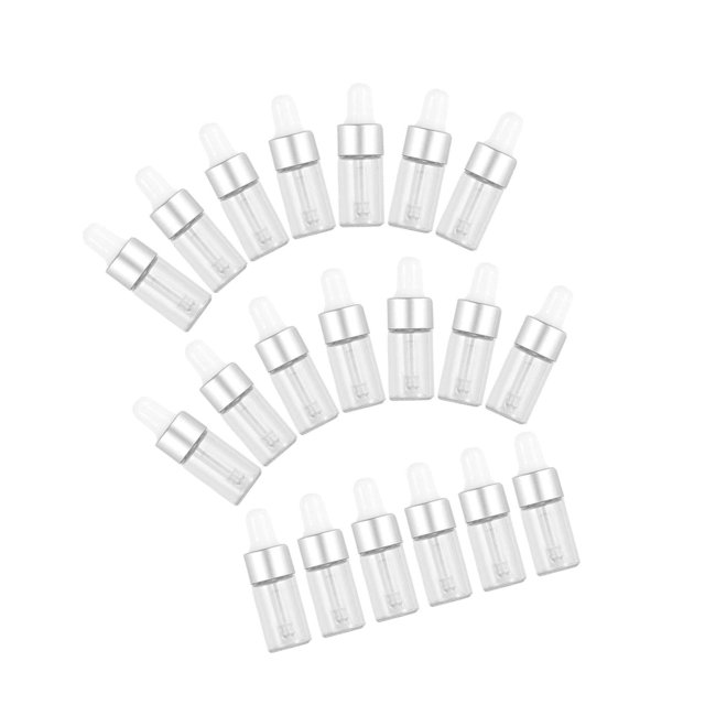 20 Pieces Empty Glass Dropper Bottles Containers for Refillable Travel Bottles Clear Perfume Oils Liquids Silver 2ml