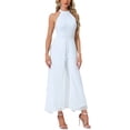 thumbnail image 4 of INSPIRAR CHIC Mono Elegante de Mujer con Cuello Halter Sin Mangas Mono Formal de Pierna Ancha L Blanco, 4 of 6