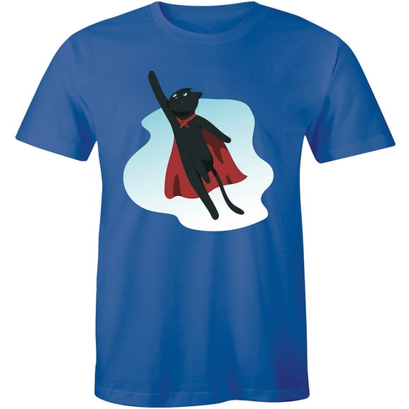 Flying Super Black Cat in Sky Print Men's Superhero Fly Magic Kitten T-Shirt