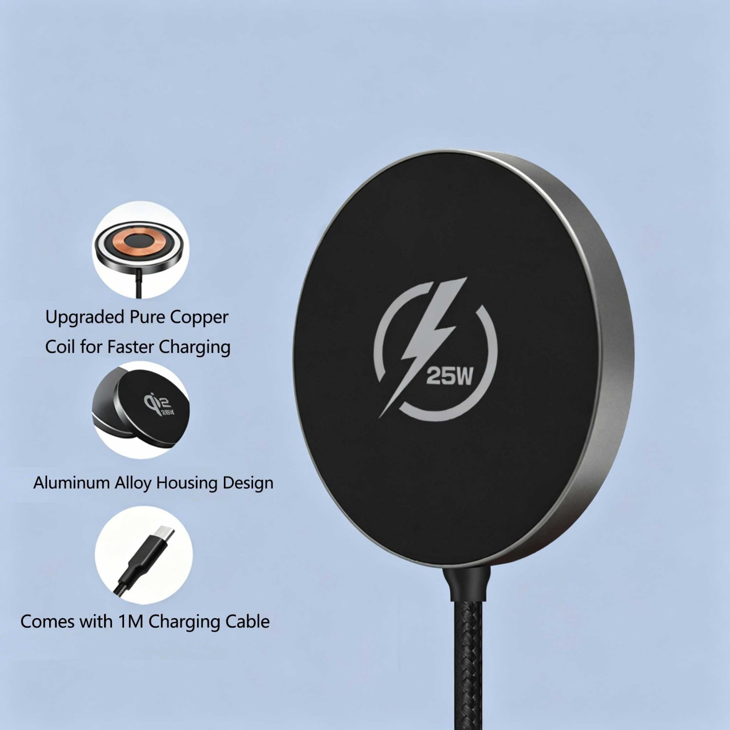 Wireless Charger 2 Pack,25W Fast Charging Pad Portable Charger Compatible for iPhone 17 16 15 13 14 12 Series&AirPods