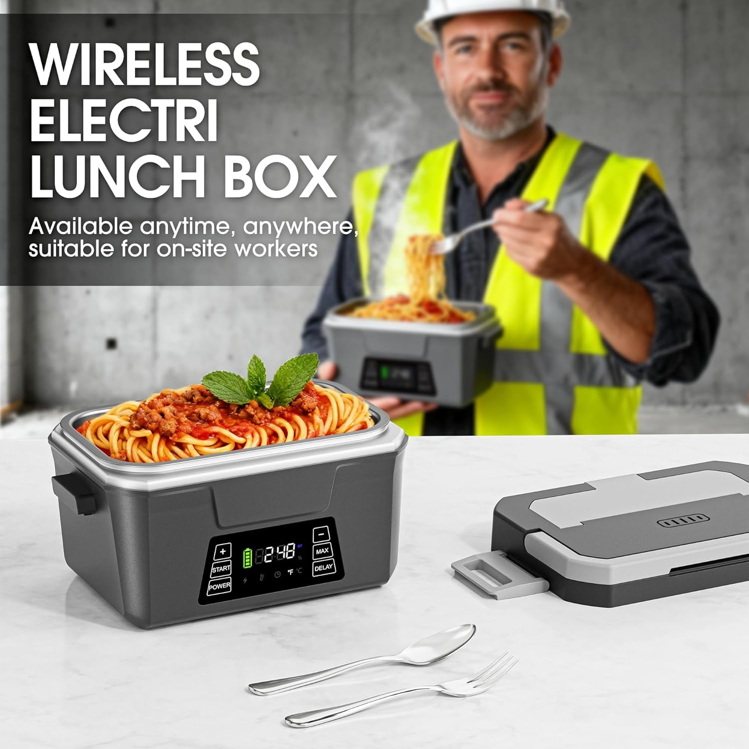 Cordless Heated Lunch Box with APP Control - 1.2L Auto Heating Food Warmer, 248°F Max, Leak-Resistant & Portable for Work, Office, Adults.