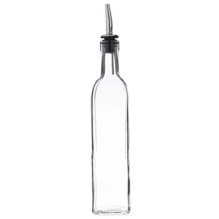 12 Ounce Glass Pourer - Square Glass Syrup Bottle with Stainless Steel Pourer - 16 oz