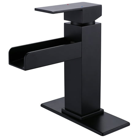 

Beautops Waterfall Single Hole Bathroom Sink Faucet With Deck Plate RBF65016MBP - Black - Square
