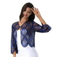 thumbnail image 3 of YEAHDOR Womens Hollow Lace Cardigan Long Sleeve Sequins Bolero Shrug Casual Shawl Blue One Size, 3 of 5
