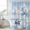 thumbnail image 4 of Nautical Sailboat Bathroom Shower Curtains with 12 Hooks Waterproof Shower Curtain for Stalls and Bathtubs Blue Grey Watercolor Coastal Waves Cloud Decorative Bathroom Privacy Curtain 72x84 Inches, 4 of 9