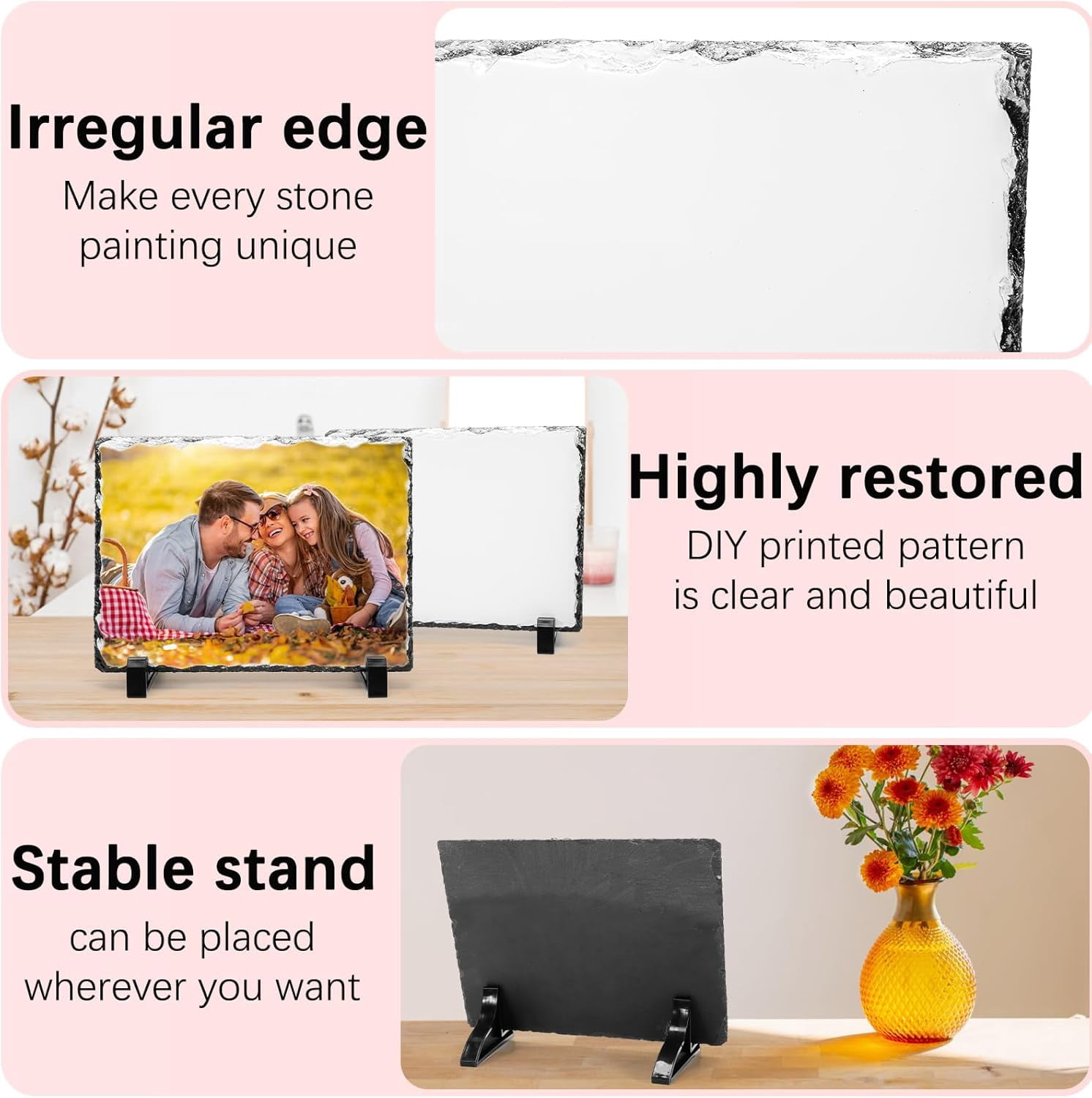 6 Pcs Sublimation Blank Slate, 7.5 x 5.5 in Heat Transfer Rock Photo Plaque with Display Stand,Sublimation Slate Blanks Custom Stone Slate Picture Frame for Desktop Souveni Decoration