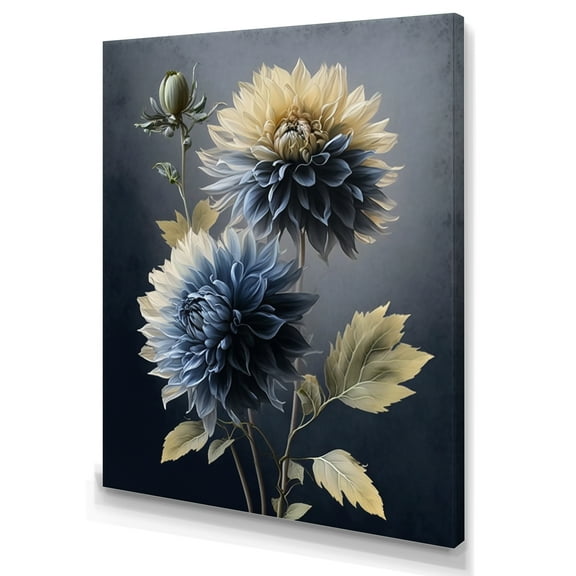 Designart Hyperrealistic Blue And Gold Flower I Canvas Wall Art
