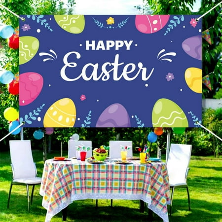 

GARENAS Tapestry Funny Easter Background Cloth Cartoon Bunny Eggs Banner Festival Home Garden Decoration Party Photo Setup Props(Dark Blue)