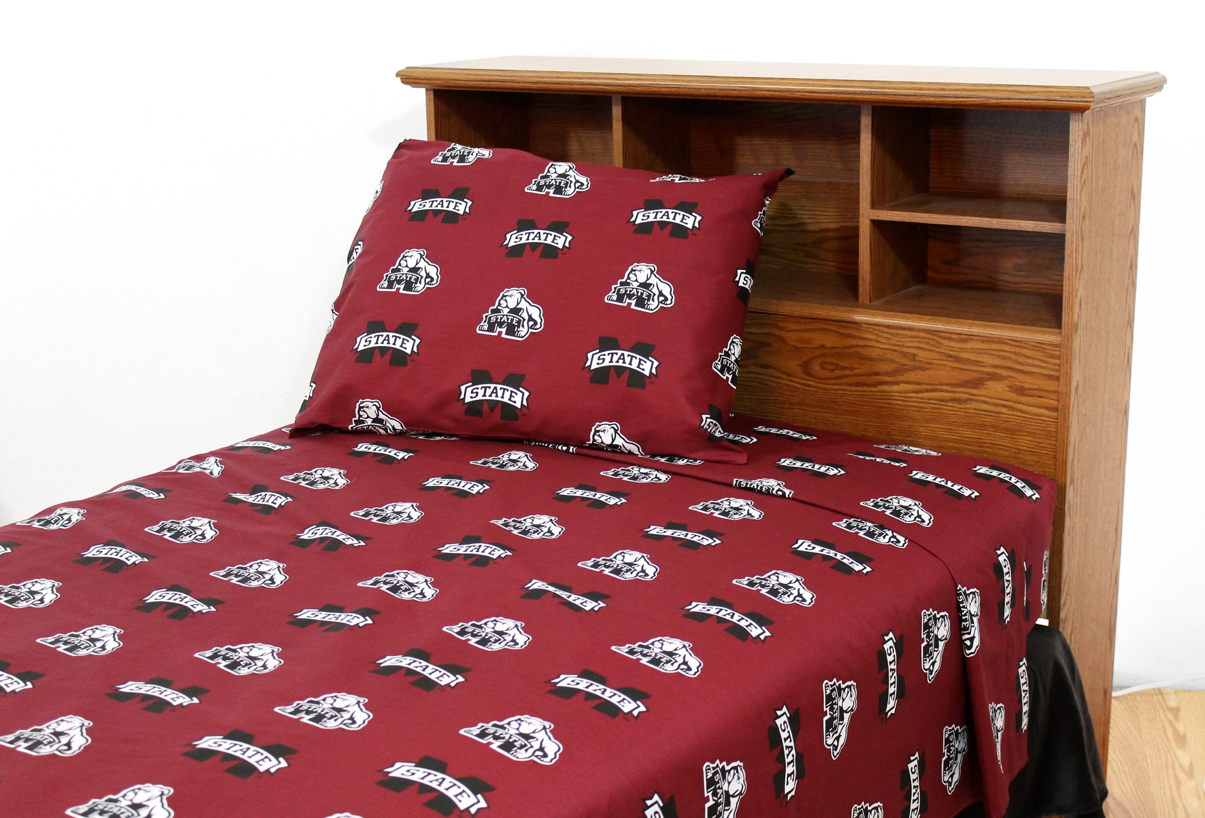 Mississippi State Bulldogs 100% cotton, 4 piece sheet set - flat sheet, fitted sheet, 2 pillow cases, Queen, Team Colors
