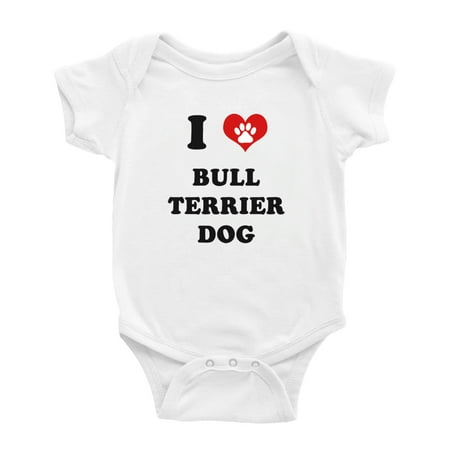 

I Heart Bull Terrier Dog Funny Cute Baby Rompers Newborn Outfits (White 0-3 Months)