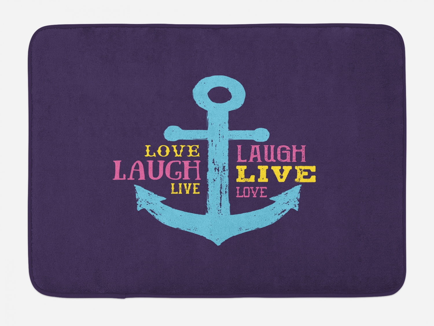 Live Laugh Love Bath Mat, Memphis Style Nautical Inspirations with Hand
