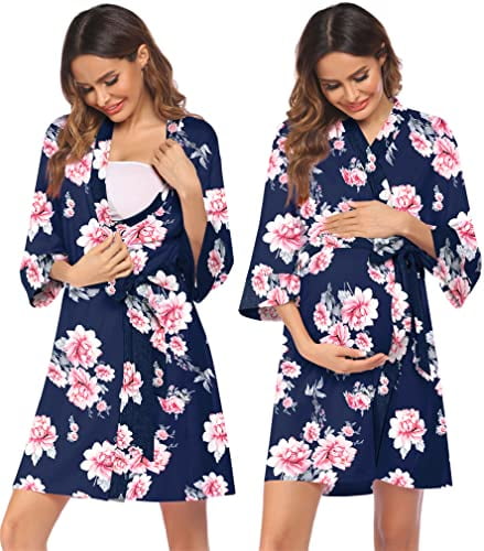 ADOME Womens Robe Maternity Sleepwear Pregnancy Nightgown Nursing Soft Kimono Bathrobes Loungewear 